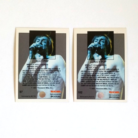 Rare 1991 Iggy Pop Trading/ Collectors Rock Cards Set of 2 - Picture 6 of 10